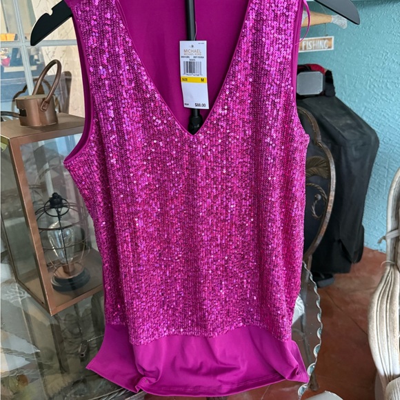 Michael Kors Fuchsia Sequin Tank Top - Picture 1 of 5